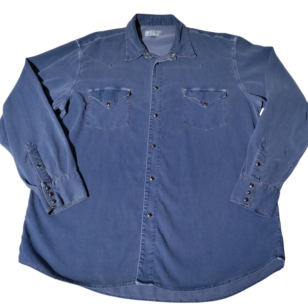 Ryan Michael Mens XXL Blue Silk Cotton Corduroy Western Snap Shirt - Imperfect